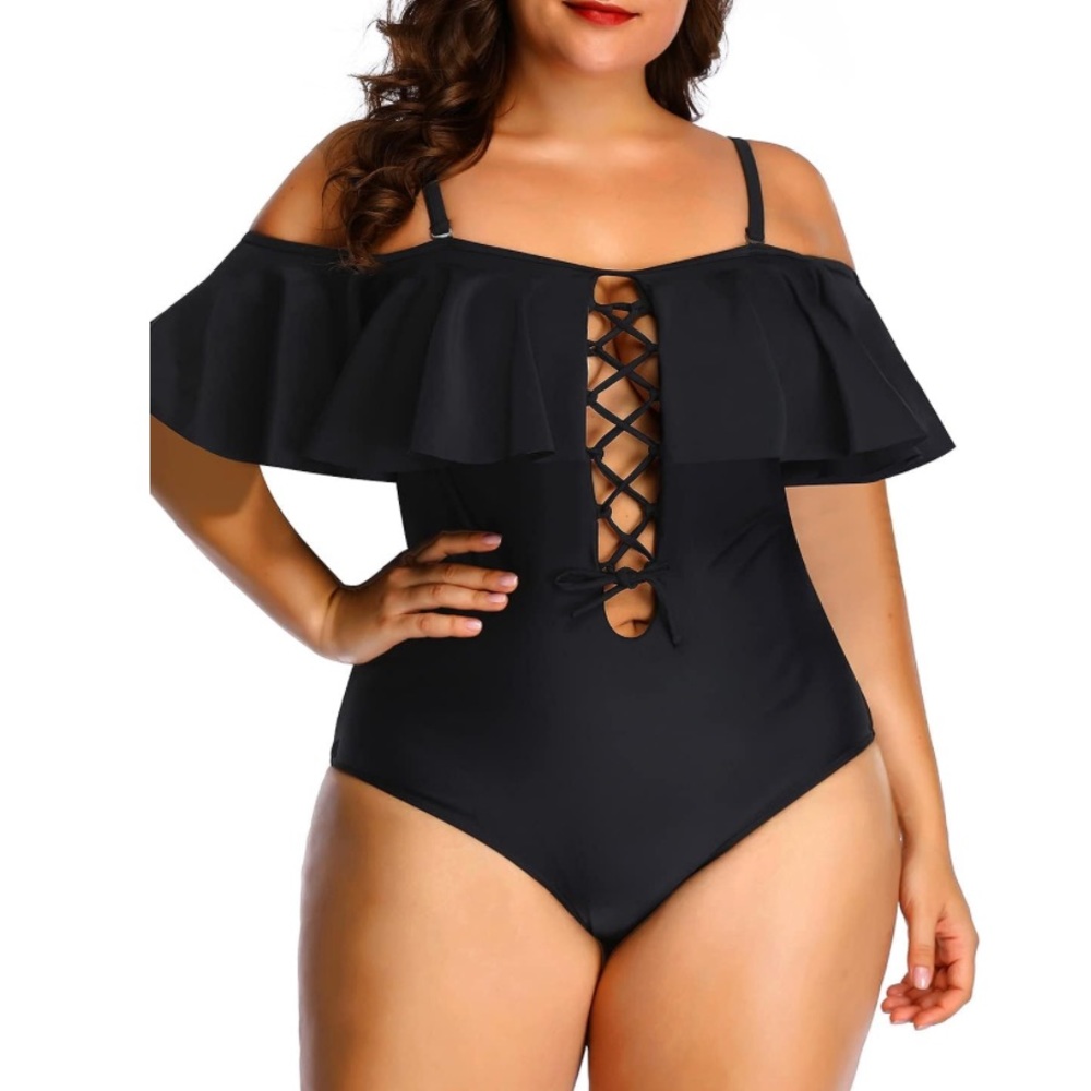 One Piece Off Shoulder Swimsuits Lace Up Swimsuit size 24 ♥️